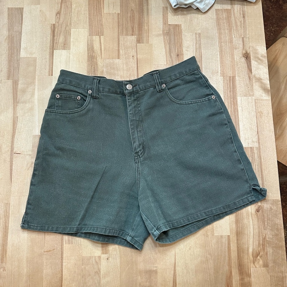 Halston Heritage Dark Green High-Waist Denim Shorts